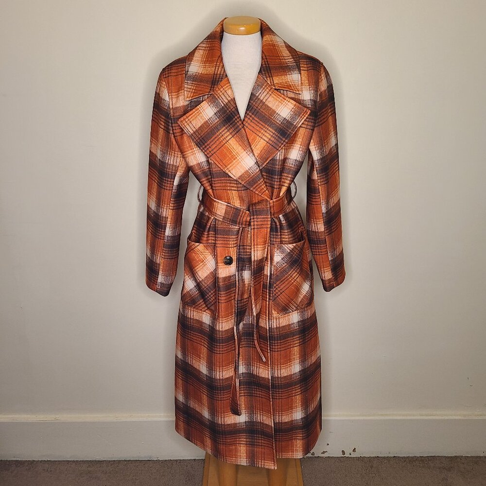 NVLT Plaid Belted Lined Trench Coat - Size Large NWT - Picture 2 of 8
